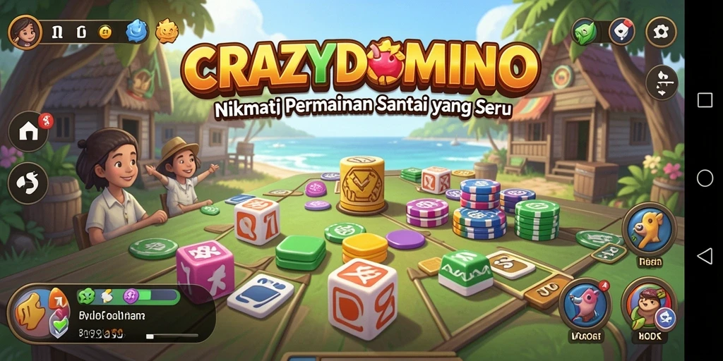 Screenshot gameplay CRAZYDOMINO dengan suasana kompetisi yang seru.