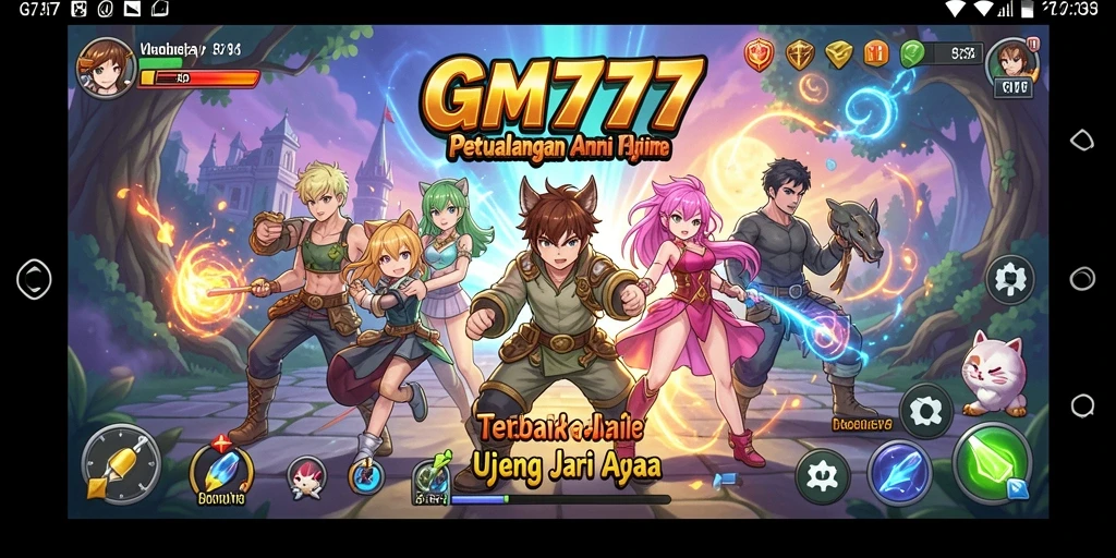Screenshot permainan GM777 menampilkan pertarungan seru dengan karakter anime.