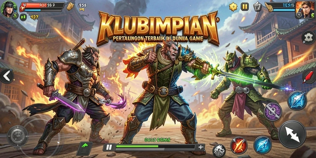 Screenshot KLUBIMPIAN menampilkan pertarungan seru antar karakter.