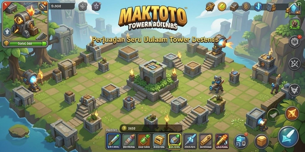 Tampilan menarik dari gameplay Tower Defense MAKTOTO.