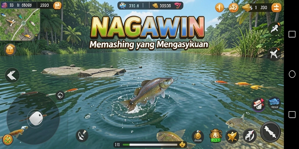 Screenshot NAGAWIN menampilkan pengalaman memancing yang mendebarkan dan realistis.