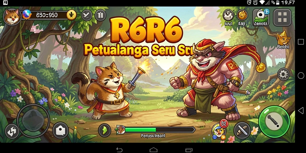 Tampilan gameplay R6R6 dengan gem berwarna-warni yang menawan.