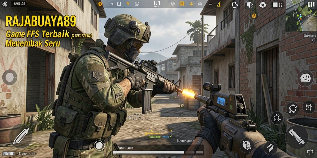 Screenshot utama RAJABUAYA89 menampilkan aksi seru dalam pertempuran FPS.