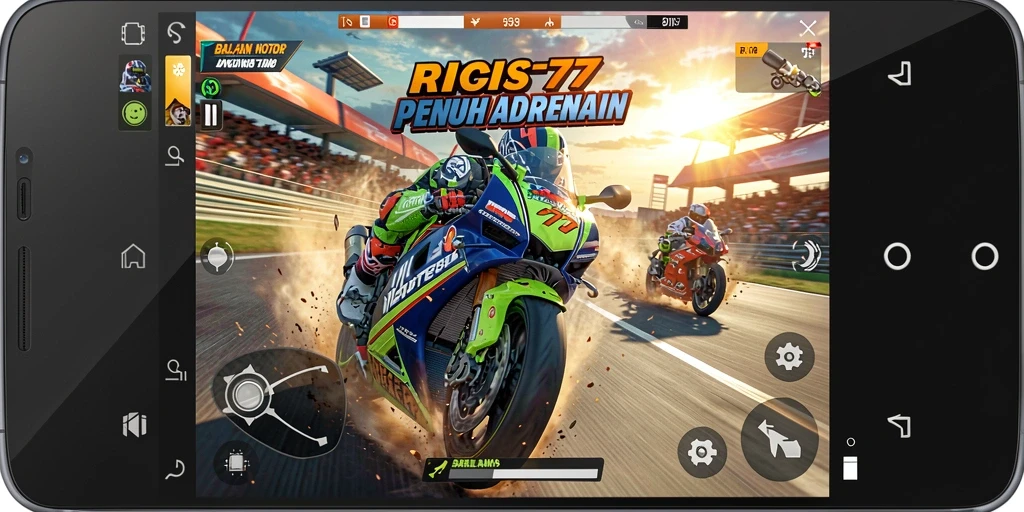 Tampilan gameplay seru balapan motor di RICIS77