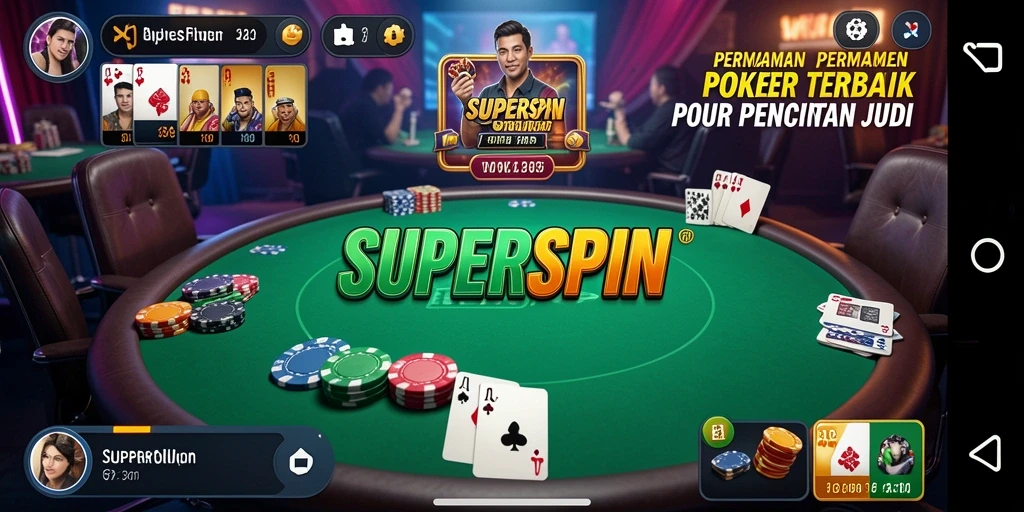 Tampilan screenshot SUPERSPIN yang menggambarkan gameplay Poker yang seru.