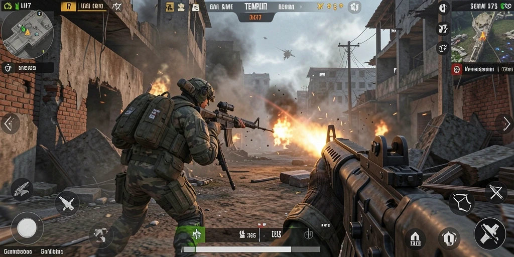 Screenshot gameplay UH77 yang menunjukkan aksi tempur mendebarkan di mode TPS.